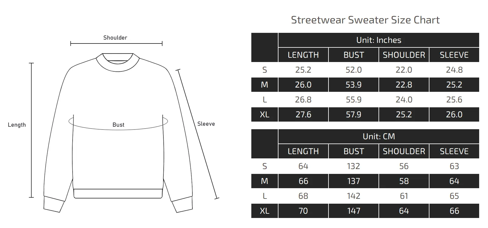 Streetwear Sweater Size Chart Neon