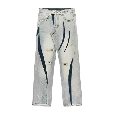 Blade Wash Denim Light Blue Ripped Jeans 01