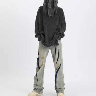 Blade Wash Denim Light Blue Ripped Jeans 03