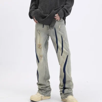 Blade Wash Denim Light Blue Ripped Jeans 04