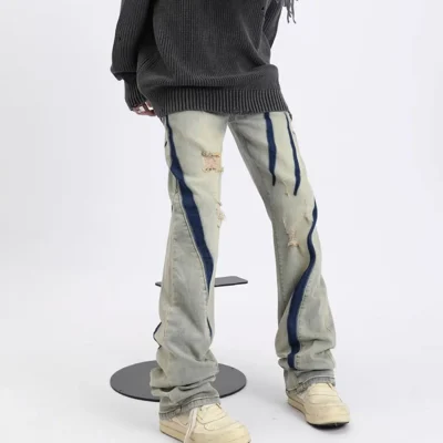 Blade Wash Denim Light Blue Ripped Jeans 05