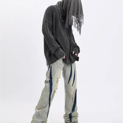 Blade Wash Denim Light Blue Ripped Jeans 06