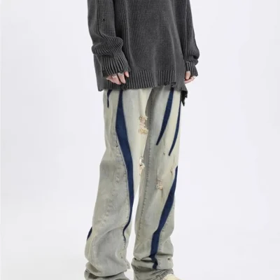 Blade Wash Denim Light Blue Ripped Jeans 07