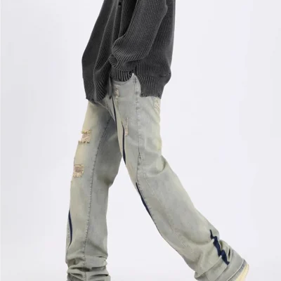 Blade Wash Denim Light Blue Ripped Jeans 09