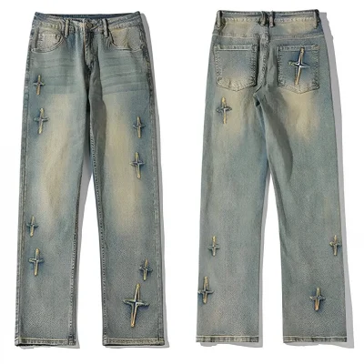 Celestial Cross Denim Mens Slim Fit Jeans Front & Back