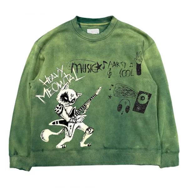 Heavy Meowtal Bass Green Crewneck Sweatshirt 01