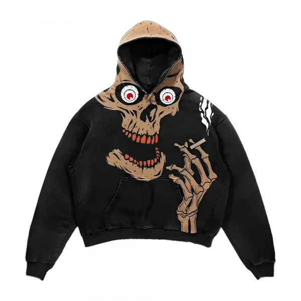 Smoking Skull Mens Hoodies Streetwear Black 01