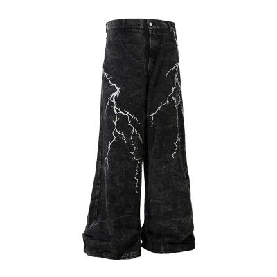 Storm Surge Lightning Black Wide Leg Jeans 01