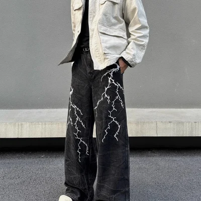 Storm Surge Lightning Black Wide Leg Jeans 04