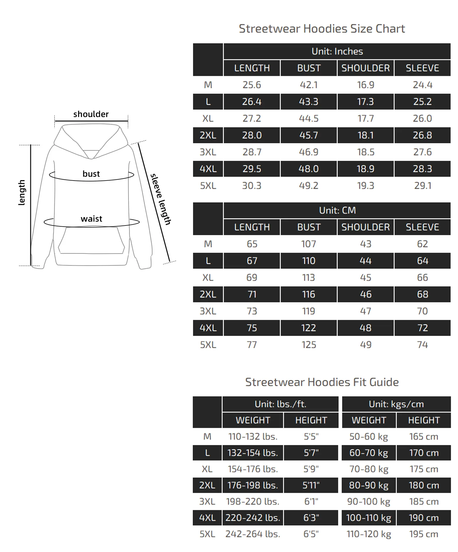 Streetwear Hoodies Size Chart 004
