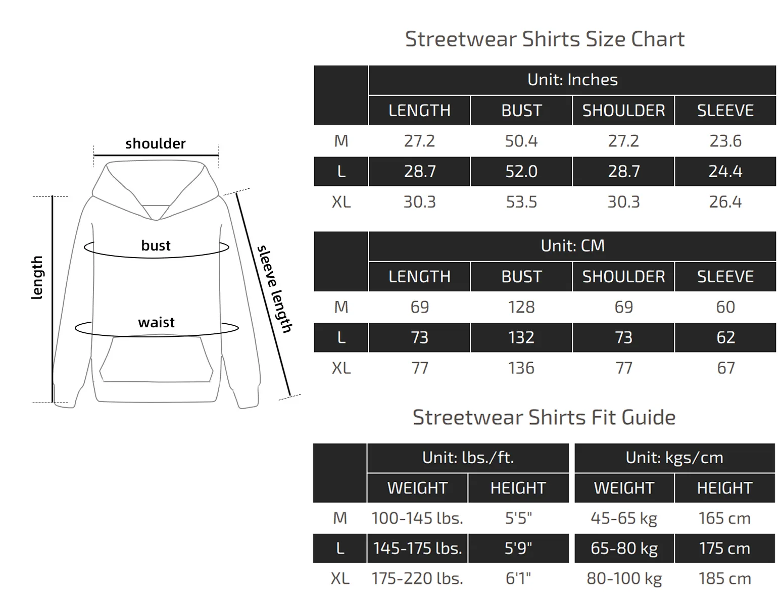 Graffiti Piece Streetwear Hoodies Size Chart 07