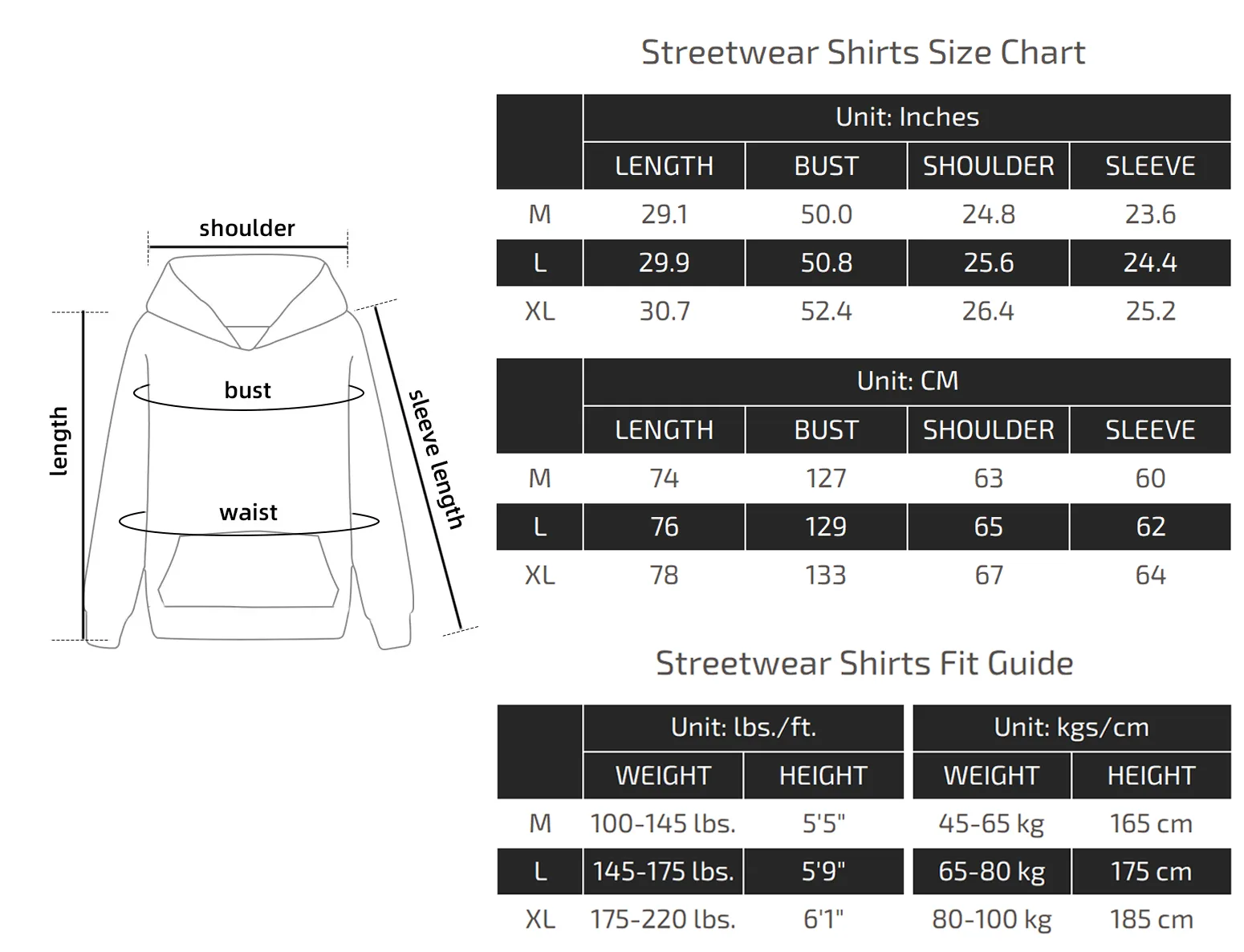Graffiti Piece Streetwear Hoodies Size Chart 08