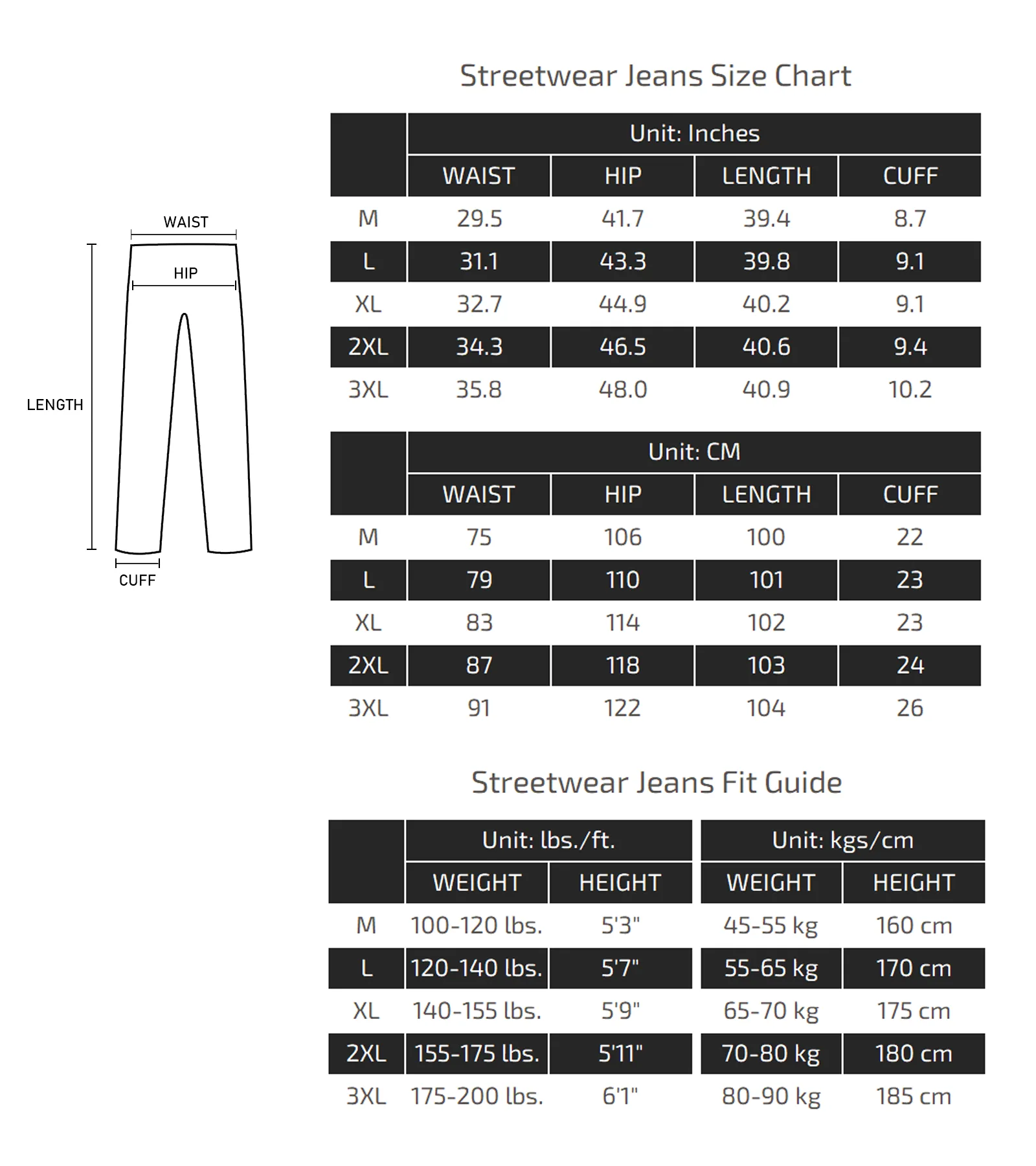 Streetwear Jeans Size Chart 012