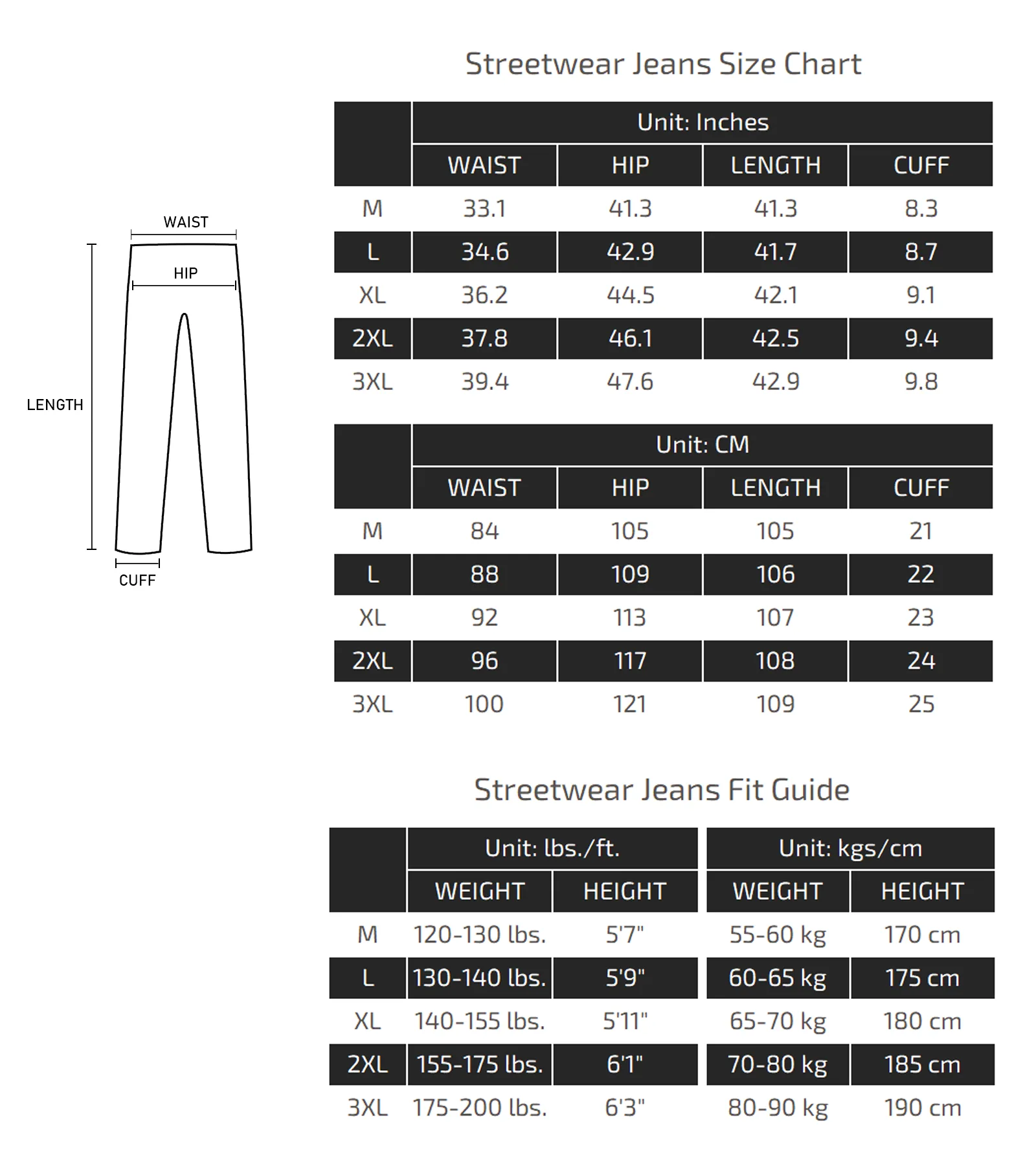 Streetwear Jeans Size Chart 014
