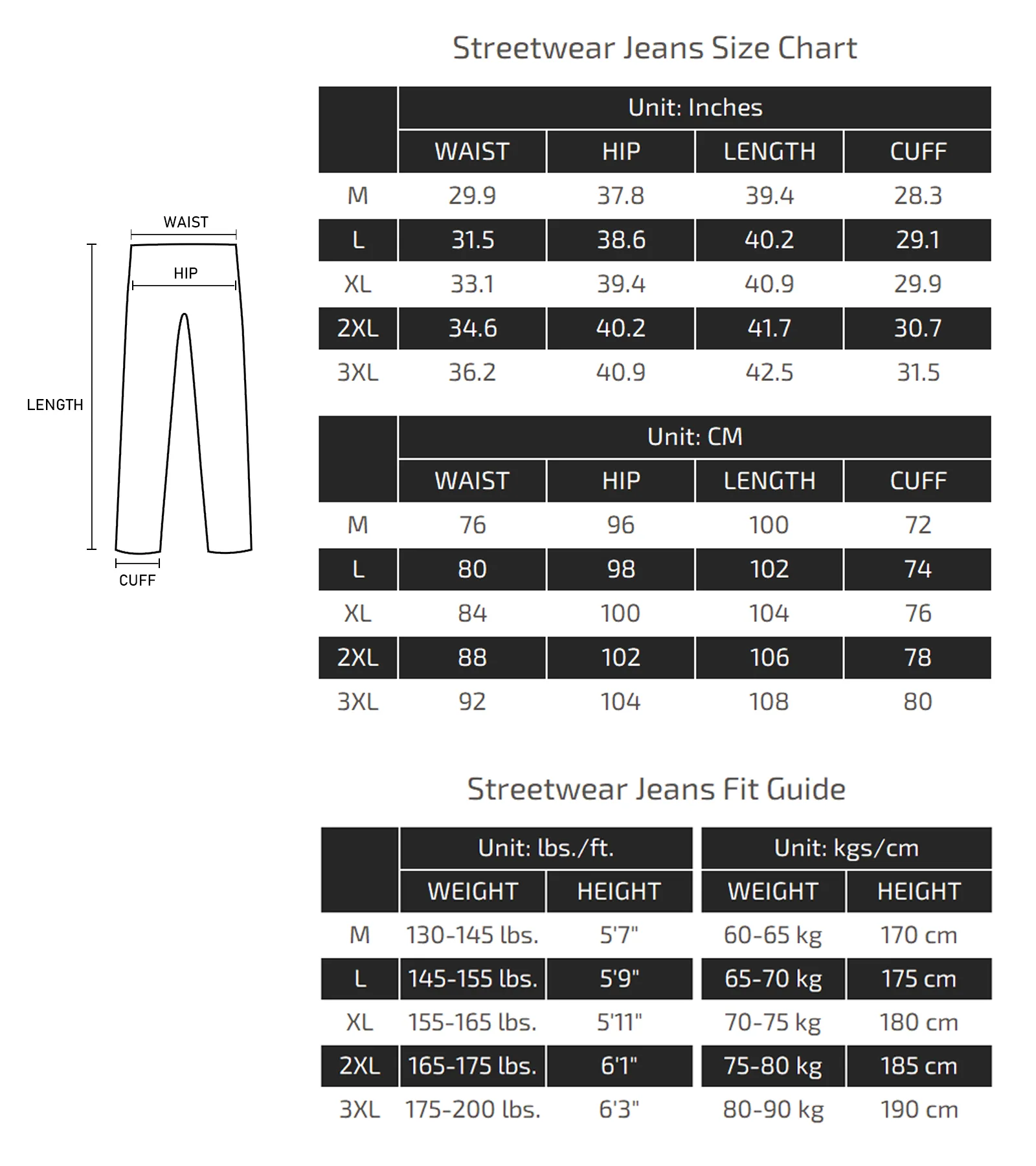 Streetwear Jeans Size Chart 04