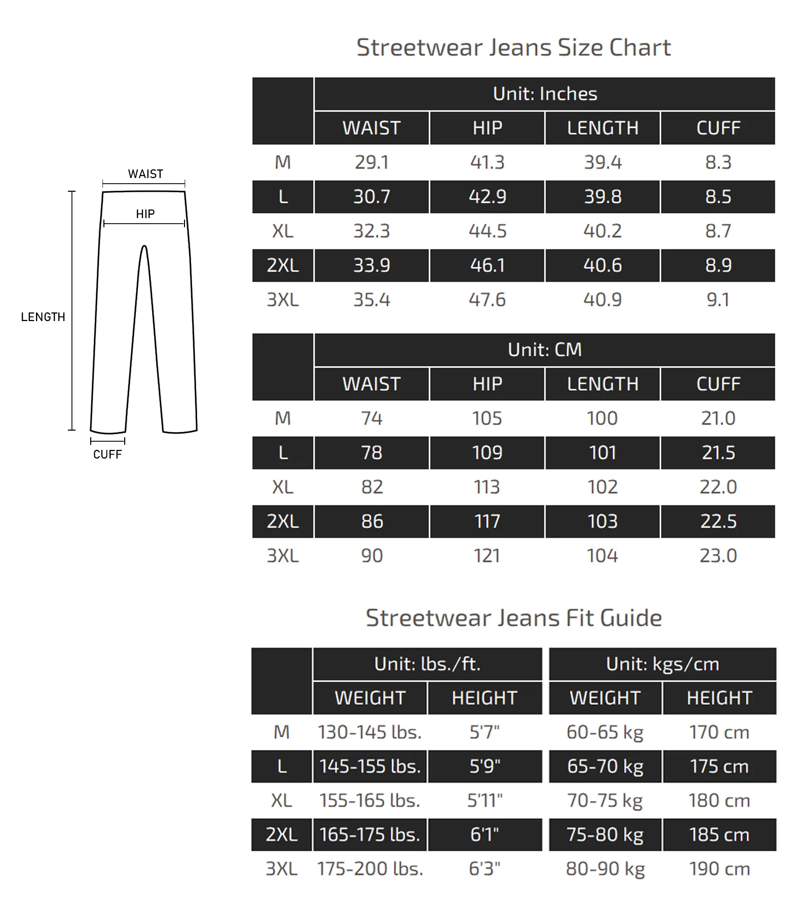 Streetwear Jeans Size Chart 05