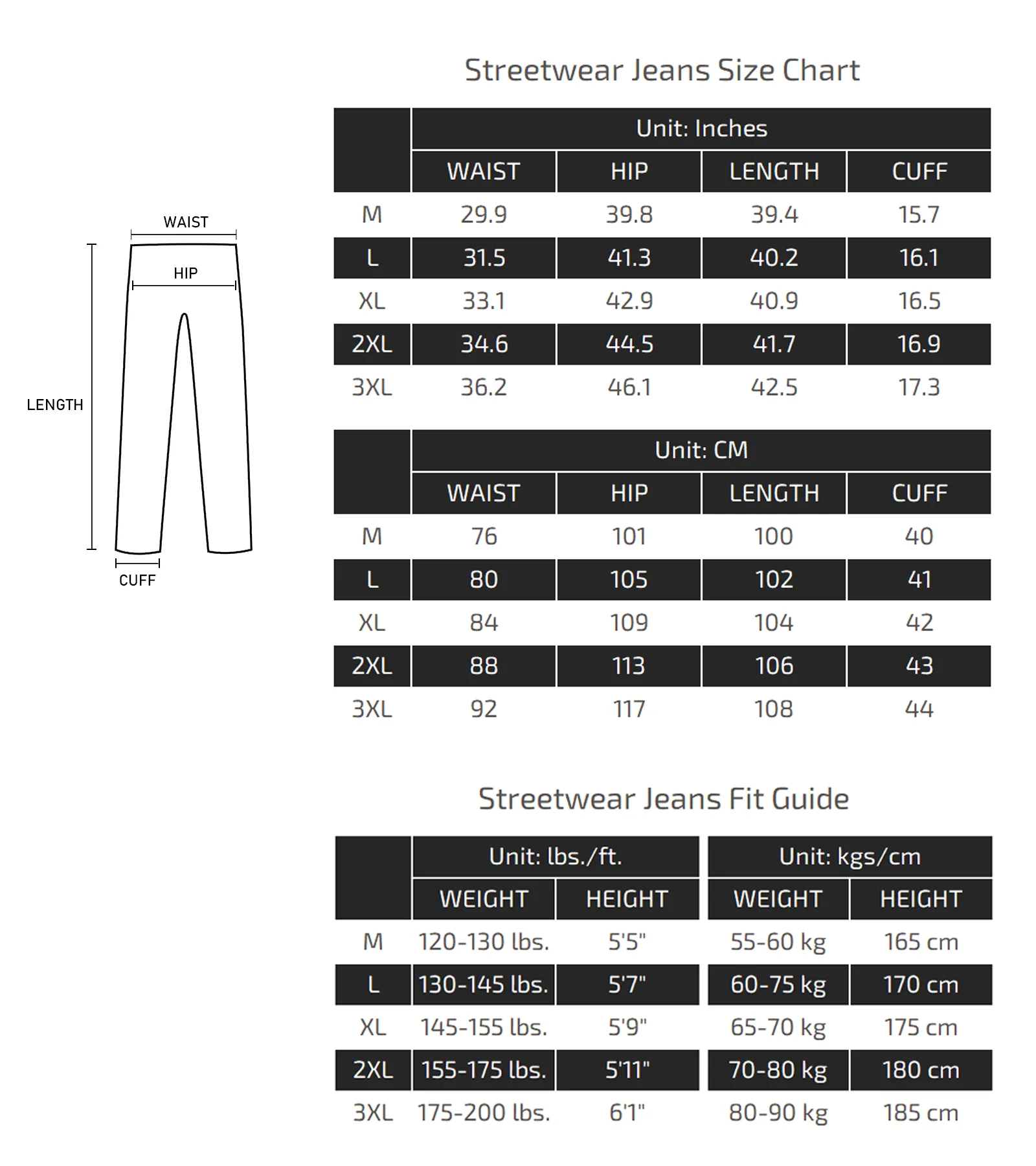 Streetwear Jeans Size Chart 06