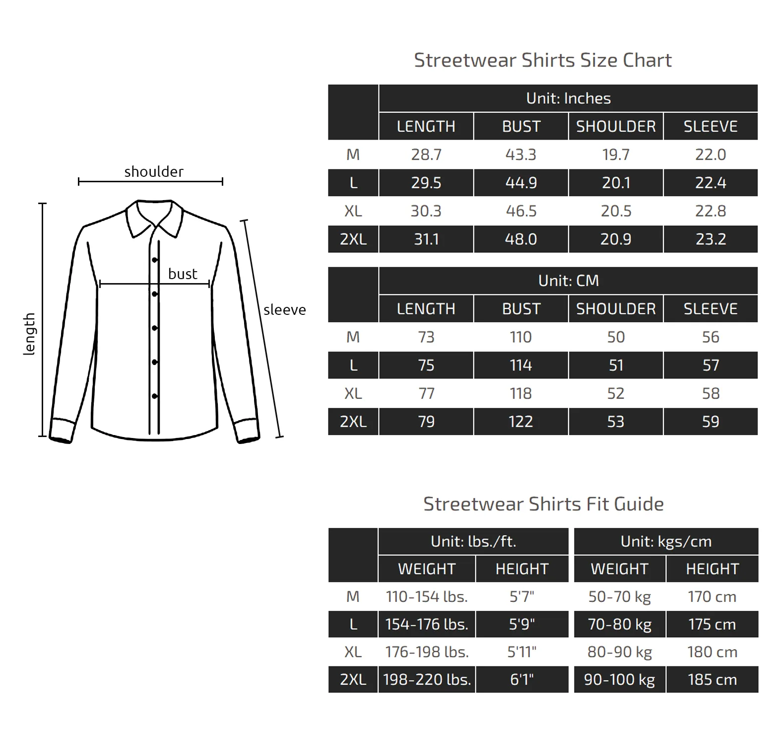 Streetwear Shirts Mens Urban Shirts Size Chart 002