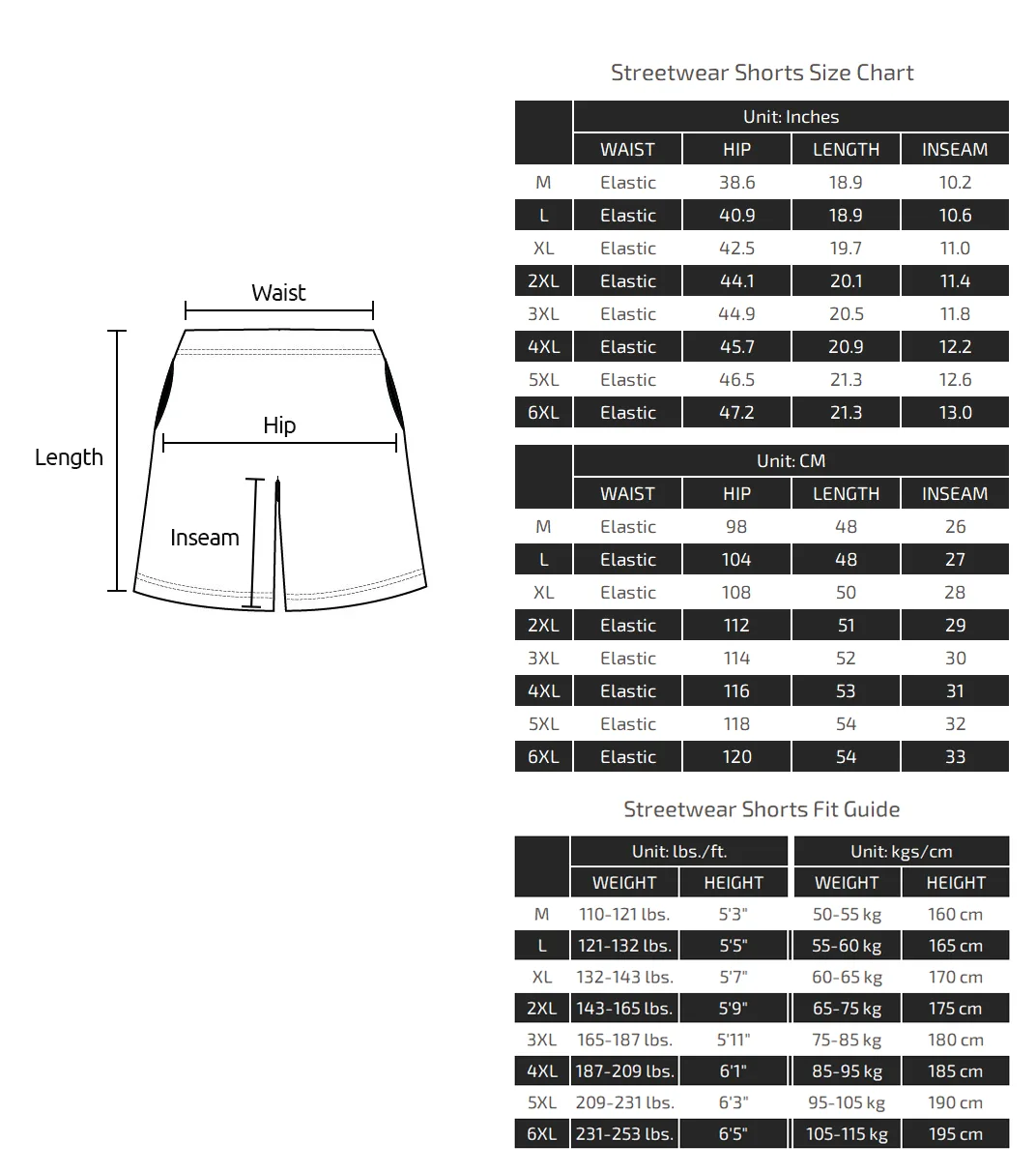 Streetwear Shorts Graffiti Shorts Size Chart