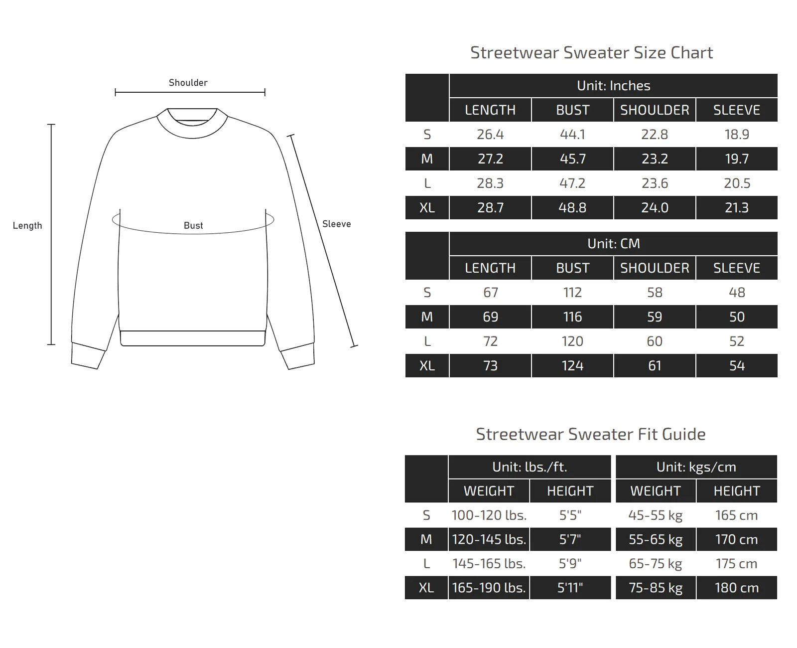 Streetwear Sweater Size Chart 02