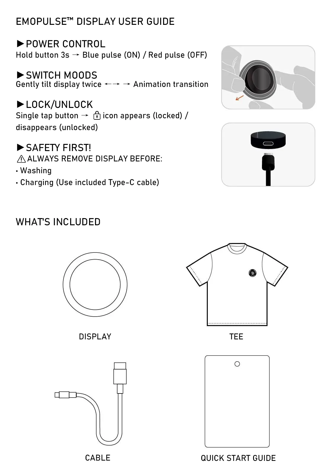 EmoPulse Smart Tee Mood-Display Tech with Cooling Comfort User Guide & Packing List