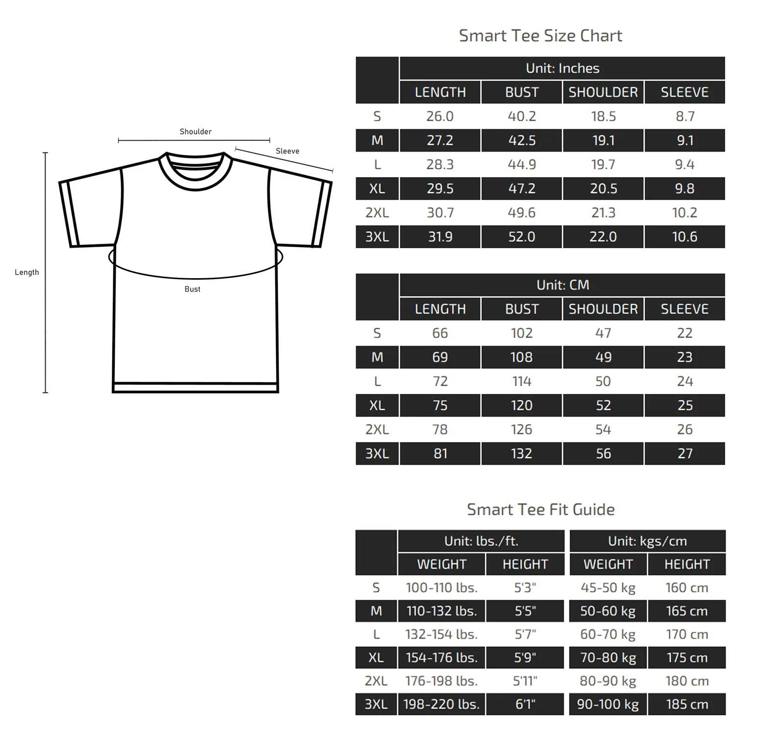 Smart Tee Size Chart
